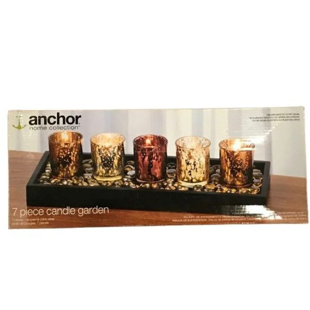 7 Piece Candle Garden Anchor Home Collection Candle holders, gems and tray
